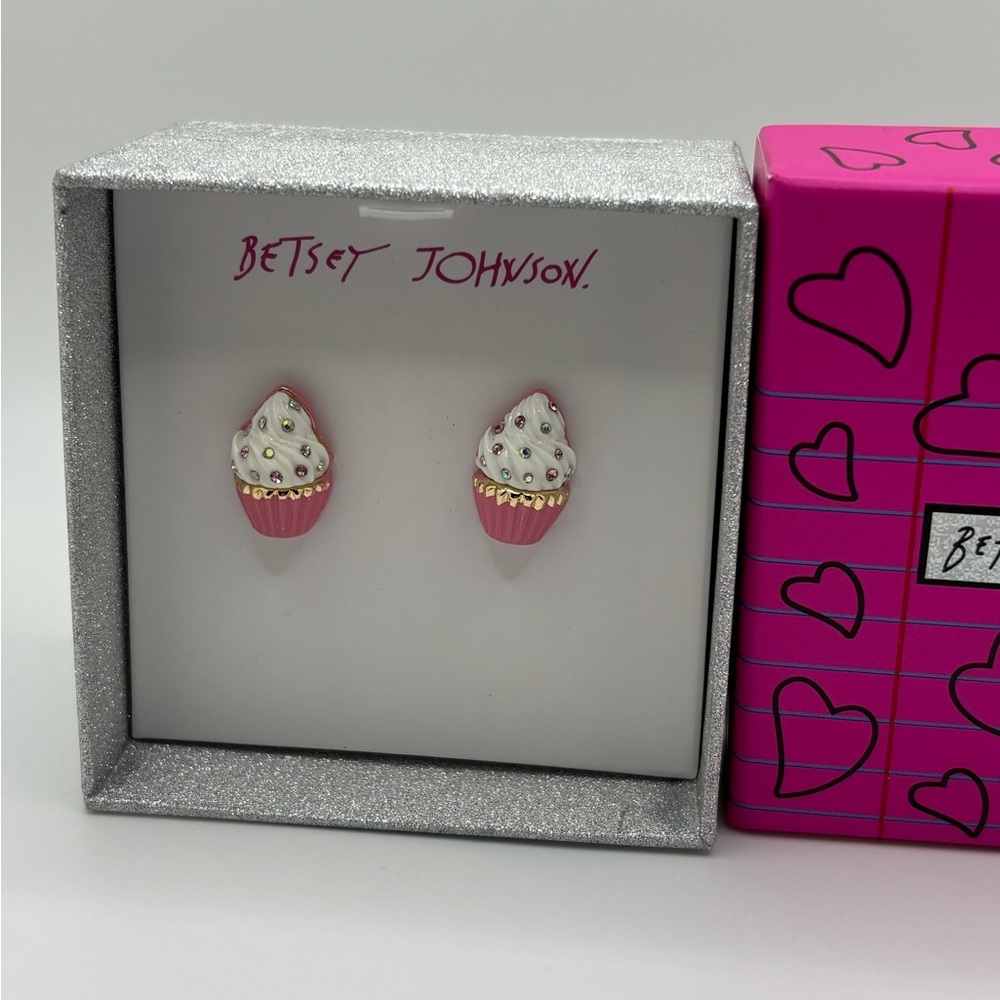 Betsey Johnson Pink and White Cupcake Earrings - Picture 4 of 6